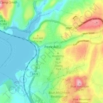 Peekskill topographic map, elevation, terrain