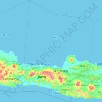 Central Java topographic map, elevation, terrain