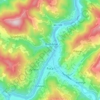 Foca topographic map, elevation, terrain