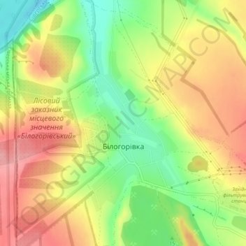 Белогоровка topographic map, elevation, terrain