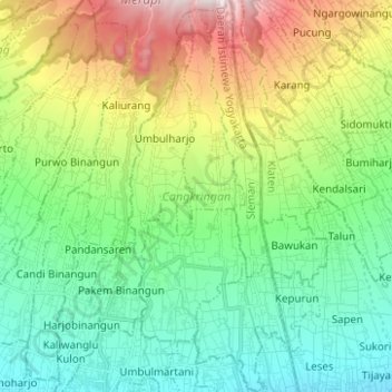 Cangkringan topographic map, elevation, terrain