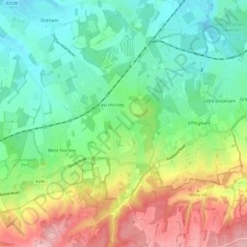 East Horsley topographic map, elevation, terrain