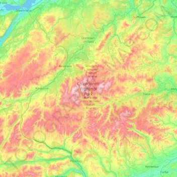Cairngorms National Park topographic map, elevation, terrain