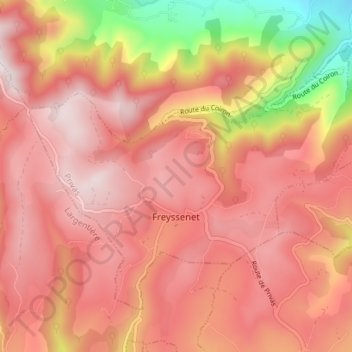 Freyssenet topographic map, elevation, terrain