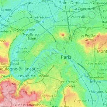 París topographic map, elevation, terrain