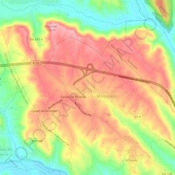 Malaqueijo topographic map, elevation, terrain