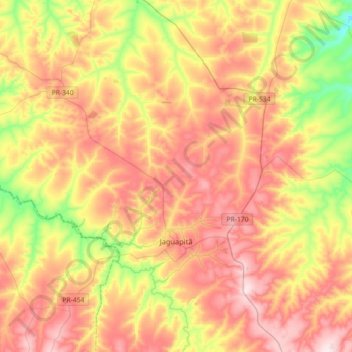 Jaguapitã topographic map, elevation, terrain