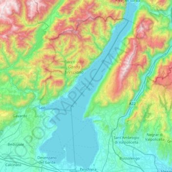 Gardasee topographic map, elevation, terrain