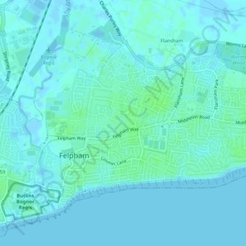 Felpham topographic map, elevation, terrain