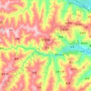 Wangyao topographic map, elevation, terrain