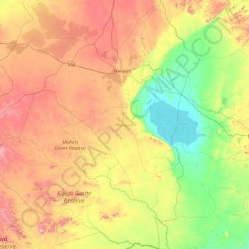Manyoni topographic map, elevation, terrain