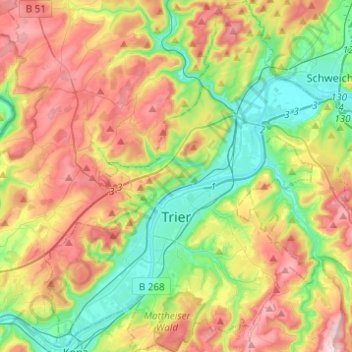 Tréveris topographic map, elevation, terrain