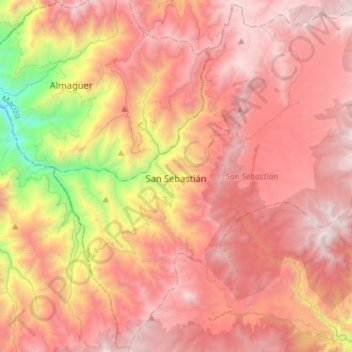 San Sebastián topographic map, elevation, terrain