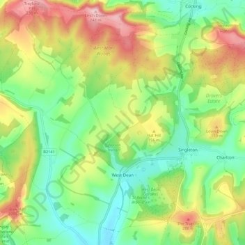 West Dean topographic map, elevation, terrain