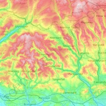 Rhondda Cynon Taf topographic map, elevation, terrain