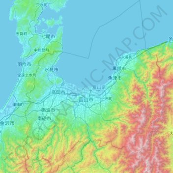 Préfecture de Toyama topographic map, elevation, terrain