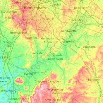 Worcestershire (detached) topographic map, elevation, terrain