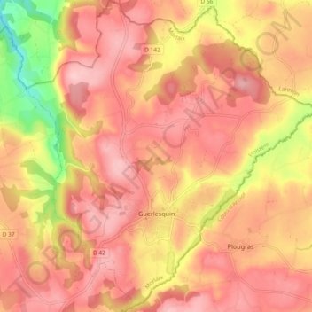 Guerlesquin topographic map, elevation, terrain