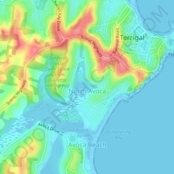 North Avoca topographic map, elevation, terrain