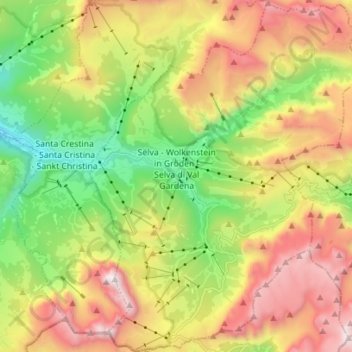 Sëlva - Wolkenstein - Selva di Val Gardena topographic map, elevation, terrain