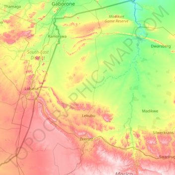 Ramotshere Moiloa Local Municipality topographic map, elevation, terrain