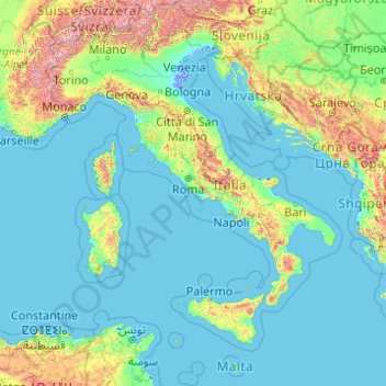 Italien topographic map, elevation, terrain