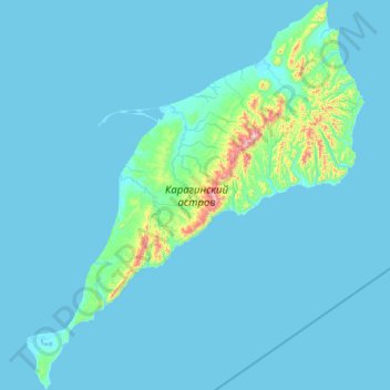 Karaginsky Island topographic map, elevation, terrain