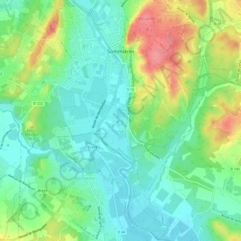 Sommières topographic map, elevation, terrain