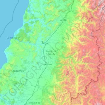 Región del Maule topographic map, elevation, terrain