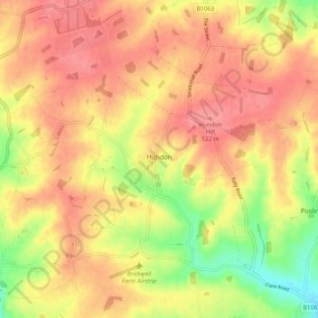 Hundon topographic map, elevation, terrain