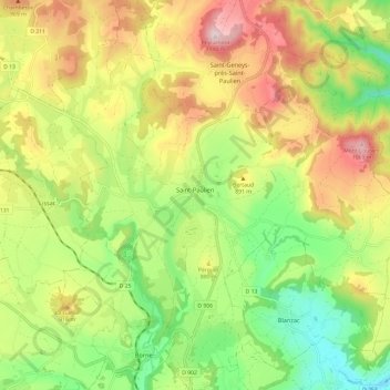 Saint-Paulien topographic map, elevation, terrain