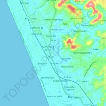 Kanhangad topographic map, elevation, terrain