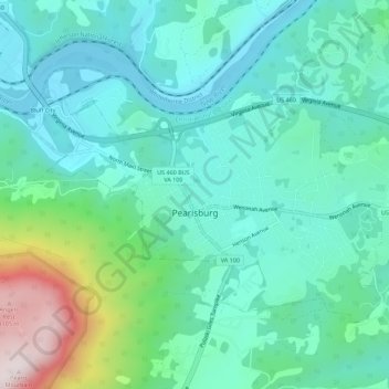 Pearisburg topographic map, elevation, terrain
