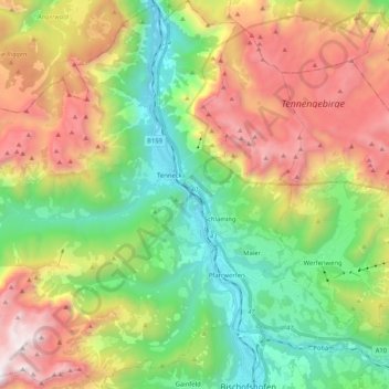 Werfen topographic map, elevation, terrain