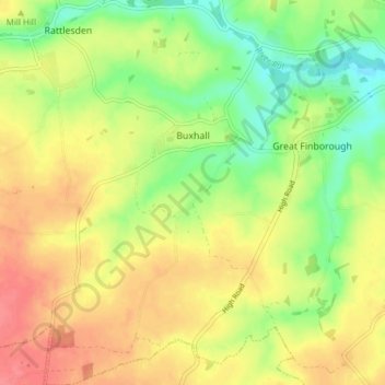 Buxhall topographic map, elevation, terrain