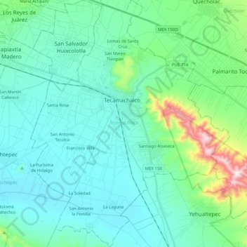 Tecamachalco topographic map, elevation, terrain