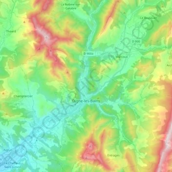 Digne-les-Bains topographic map, elevation, terrain