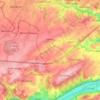 Héron topographic map, elevation, terrain