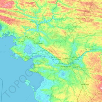 Loire-Atlantique topographic map, elevation, terrain