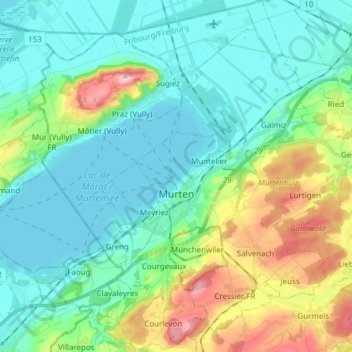 Murten topographic map, elevation, terrain