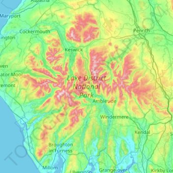Lake District National Park topographic map, elevation, terrain