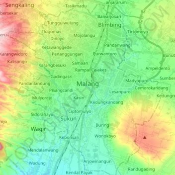Malang topographic map, elevation, terrain