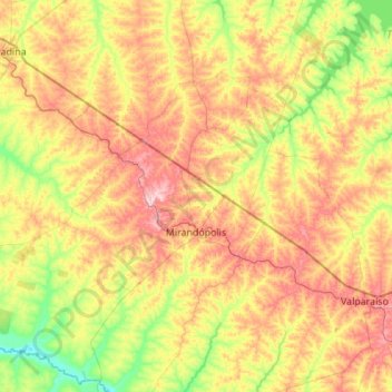 Mirandópolis topographic map, elevation, terrain