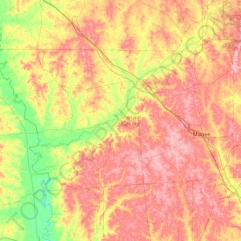 Simpson County topographic map, elevation, terrain