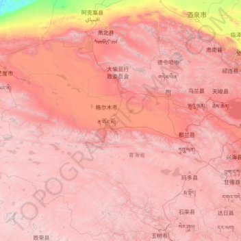 Préfecture autonome mongole et tibétaine de Haixi topographic map, elevation, terrain