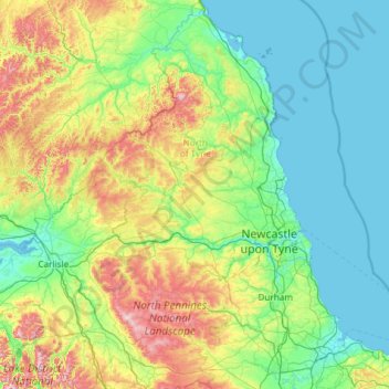 North East England topographic map, elevation, terrain