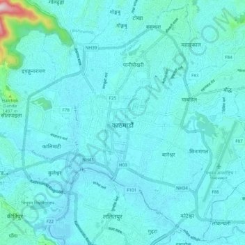 Kathmandu Metropolitan City topographic map, elevation, terrain