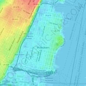 Hoboken topographic map, elevation, terrain