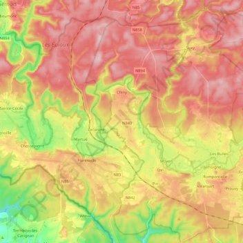 Chiny topographic map, elevation, terrain