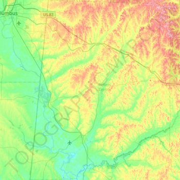 Pickens County topographic map, elevation, terrain